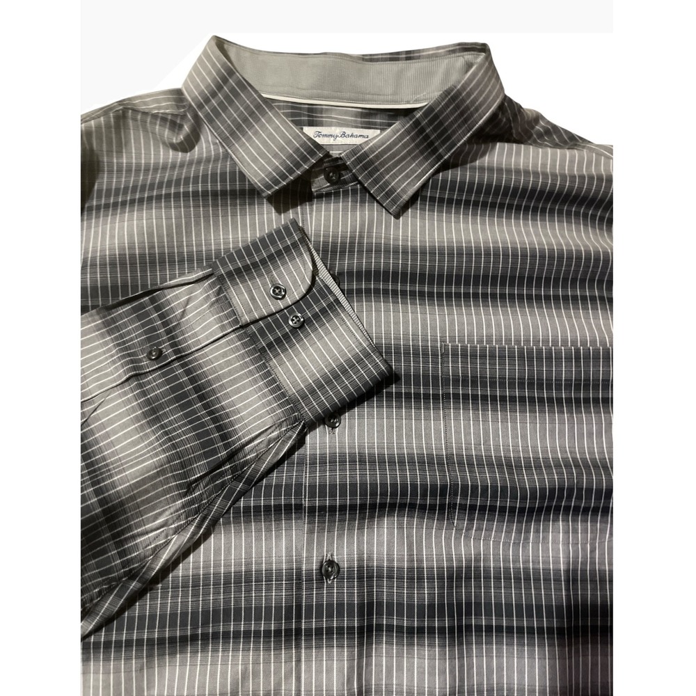 Tommy Bahama Mens 3XLB Fog Gray Lazlo Ombre Stripe Button Down Long Sleeve Shirt